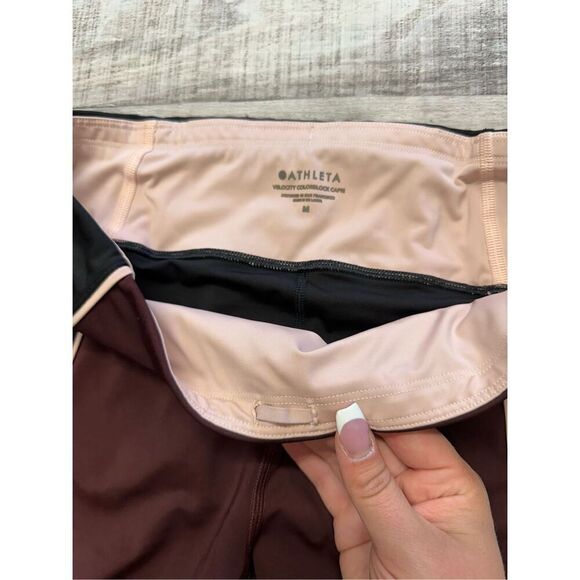 Athleta Velocity Stash Pocket Colorblock Capri Pants Workout Activewear Leggings - Picture 8 of 10